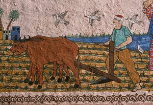 Painted Wall Depicting a Ploughman, West Bank, Luxor by Unknown